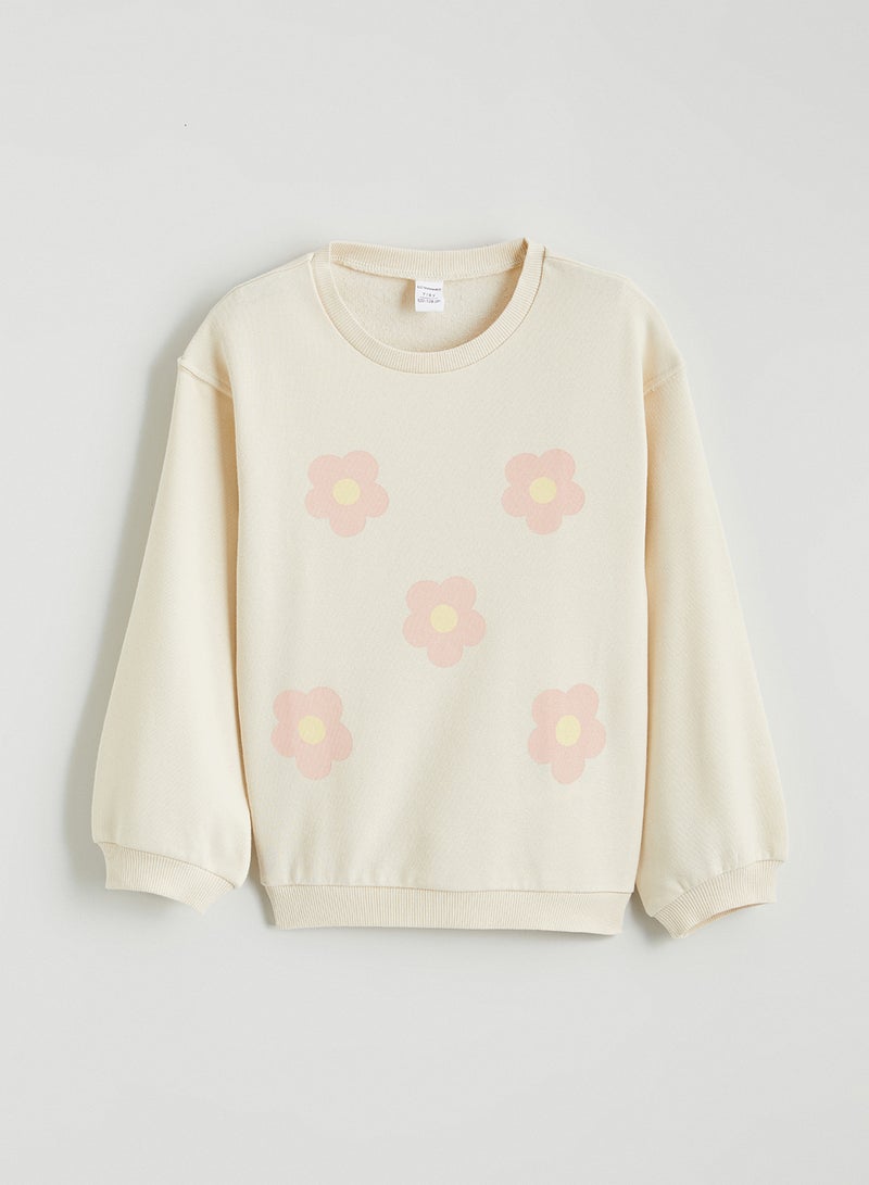 ال سي وايكيكي سويتشيرت بناتي بنقشة ورد برقبة دائرية - Image 1